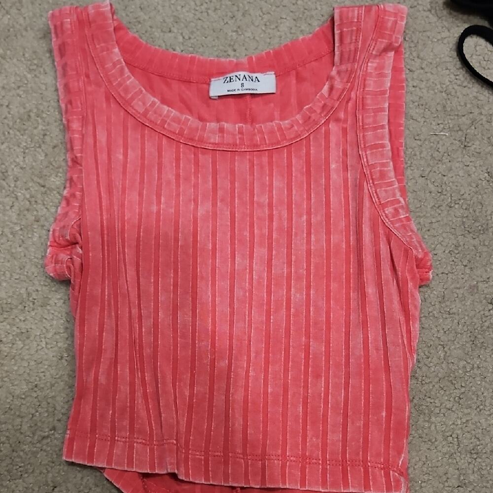 Zenana Ribbed Semi-Cropped Tank – Coral, Small - Picture 2 of 5